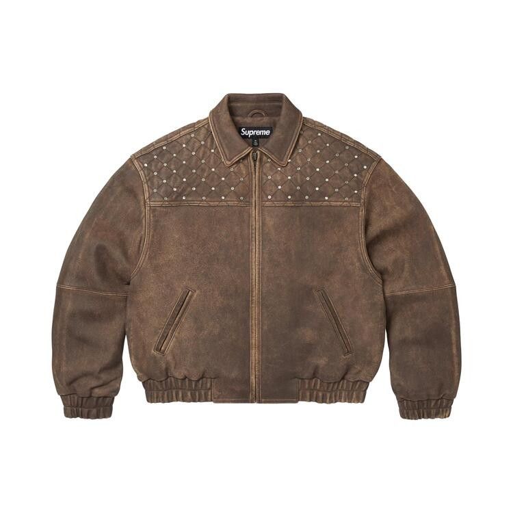 Supreme Swarovski Studded Quilted Leather Jacket Brown - Im Your Wardrobe