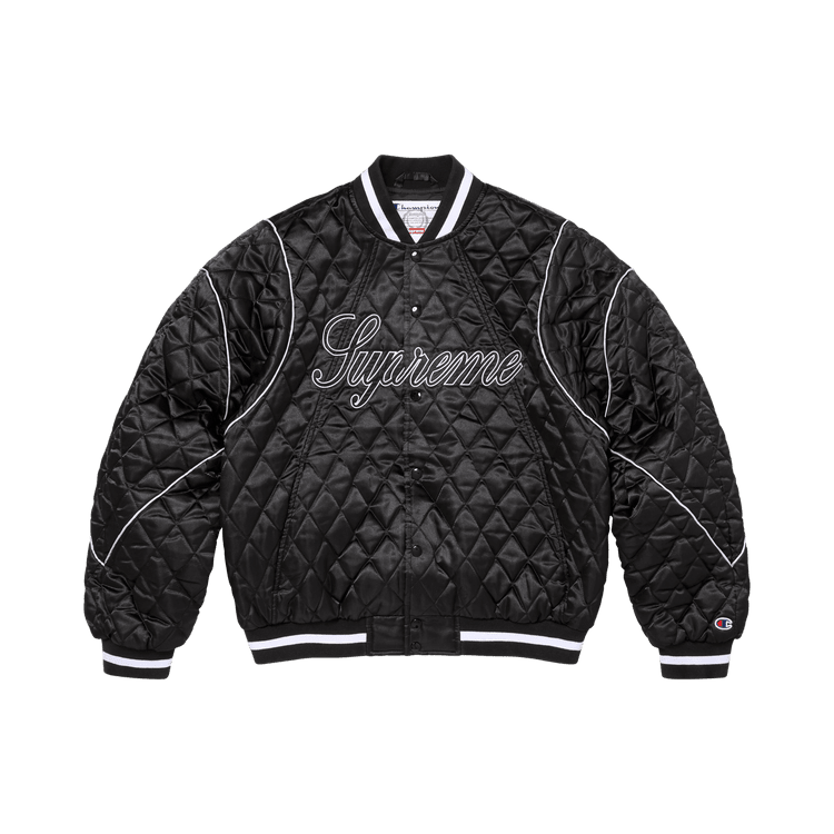 Supreme x Champion Quilted Satin Varsity Jacket Black - Im Your Wardrobe