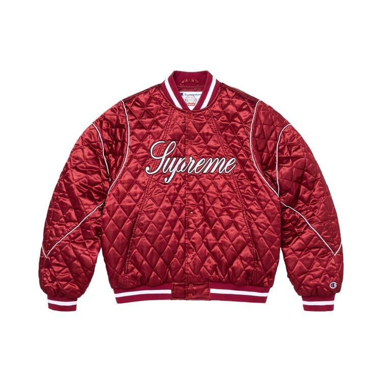 Supreme x Champion Quilted Satin Varsity Jacket Dark Red - Im Your Wardrobe
