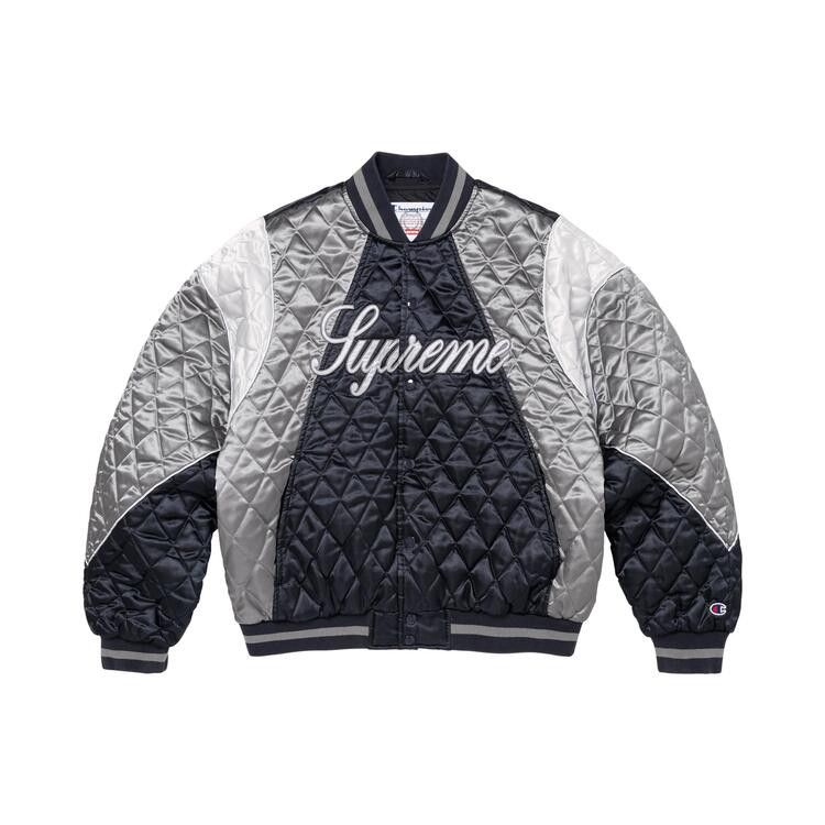 Supreme x Champion Quilted Satin Varsity Jacket Navy - Im Your Wardrobe