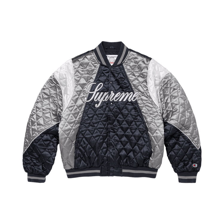 Supreme x Champion Quilted Satin Varsity Jacket Navy - Im Your Wardrobe