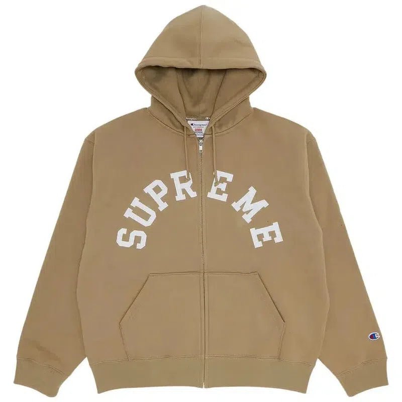 Supreme x Champion Zip Up Hooded Sweatshirt (SS24) Tan - Im Your Wardrobe