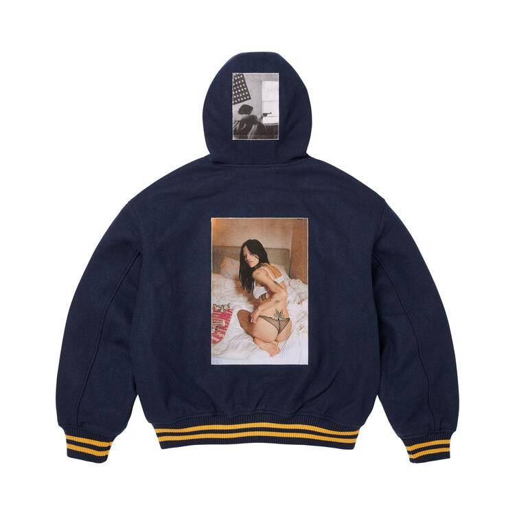 Supreme x Larry Clark Hooded Varsity Jacket Navy - Im Your Wardrobe