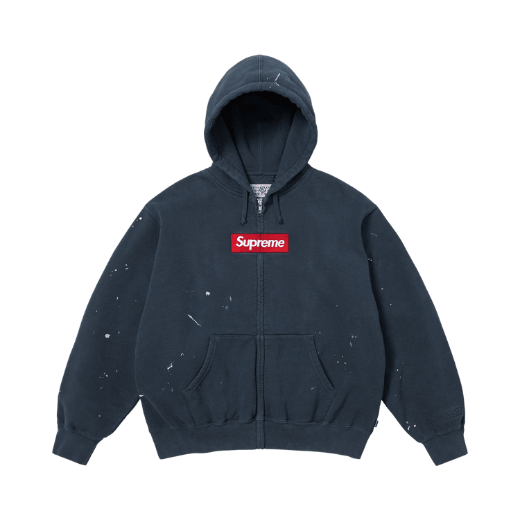Supreme x MM6 Maison Margiela Box Logo Zip Up Hooded Sweatshirt Navy - Im Your Wardrobe