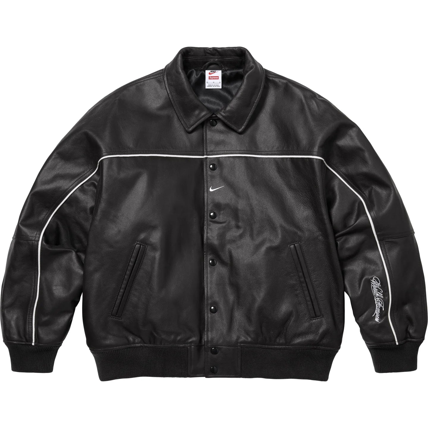 Supreme x Nike Leather Varsity Jacket 'Black' (SS25) - Im Your Wardrobe