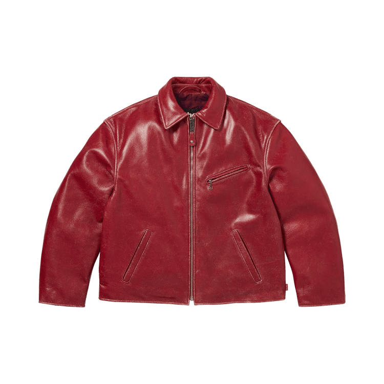 Supreme x Schott Distressed Leather Jacket Red - Im Your Wardrobe