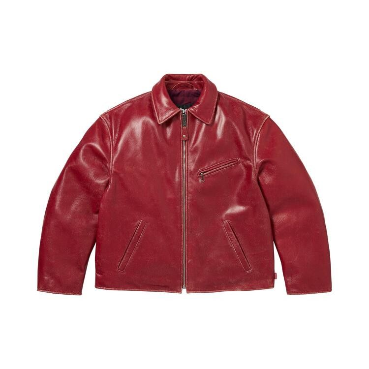 Supreme x Schott Distressed Leather Jacket Red - Im Your Wardrobe