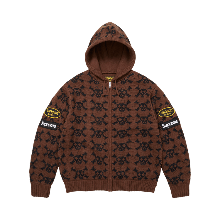 Supreme x Vanson Leathers Skull Zip Up Hooded Sweater Brown - Im Your Wardrobe