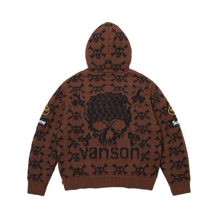 Supreme x Vanson Leathers Skull Zip Up Hooded Sweater Brown - Im Your Wardrobe