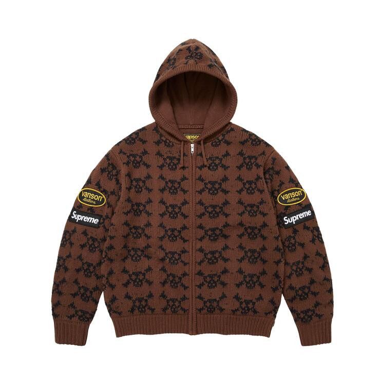 Supreme x Vanson Leathers Skull Zip Up Hooded Sweater Brown - Im Your Wardrobe