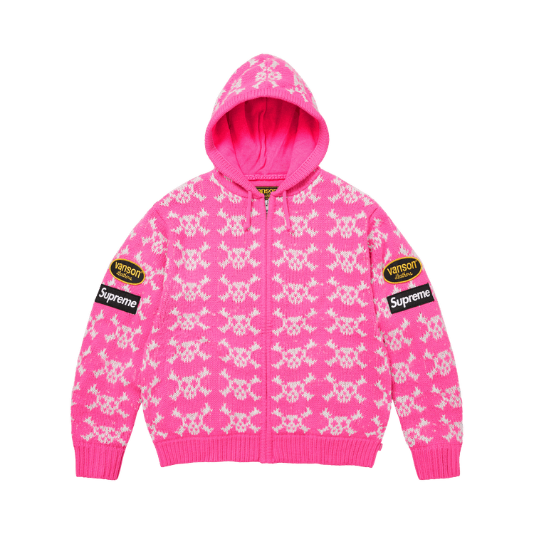 Supreme x Vanson Leathers Skull Zip Up Hooded Sweater Pink - Im Your Wardrobe