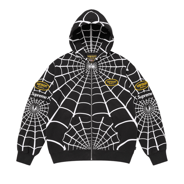 Supreme x Vanson Leathers Spider-Man Zip Up Hooded Sweatshirt Black - Im Your Wardrobe