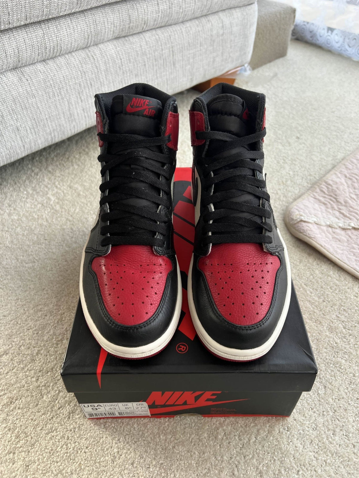 [USED A] Jordan 1 Retro High Bred Toe (2018) - 9.5 US (11 Women&#39;s) - Im Your Wardrobe