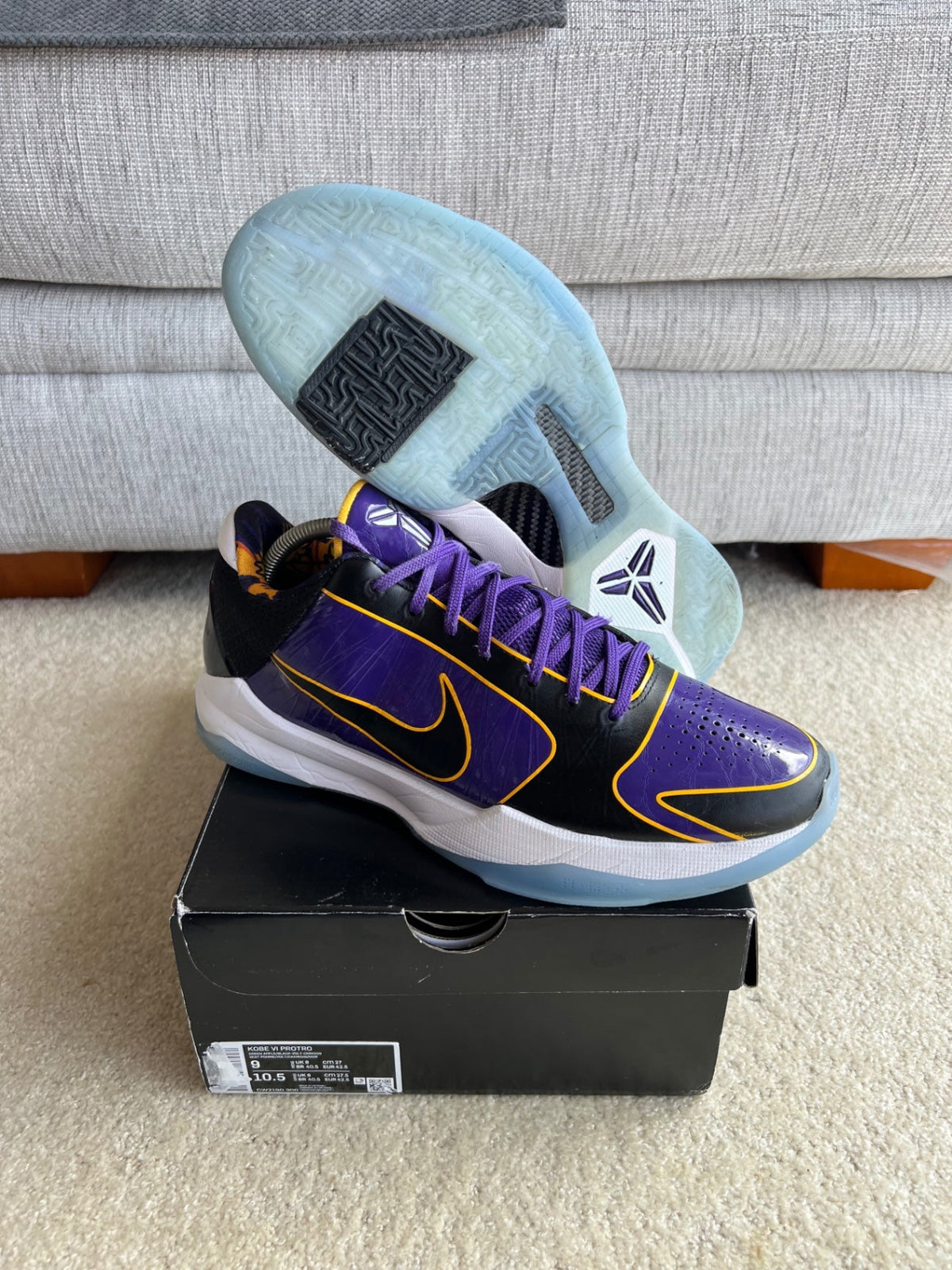 [USED B] Kobe 5 Protro Lakers &#39;5x Champ&#39; (2020) - 9 US (10.5 Women&#39;s) - Im Your Wardrobe